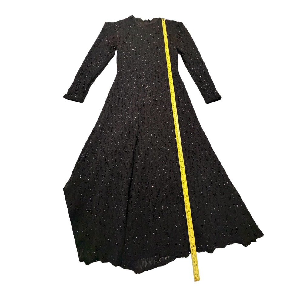 Bari Jay Vintage Black Sequin Lace Long Sleeve Evening Gown Maxi Dress Size 7-8 - Picture 5 of 11